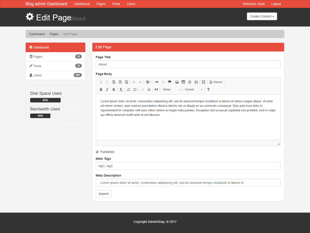 bootstrap admin dashboard_edit_page